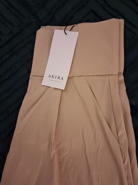 AKIRA High-banded Waist Satin Wide Leg Pants in Nude